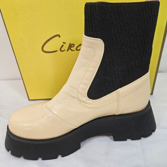 NIB Circus Sam Edelman Leslie Chunky Lug Sole Chelsea Ivory Round Toe Bootie 8.5 - Picture 6 of 10